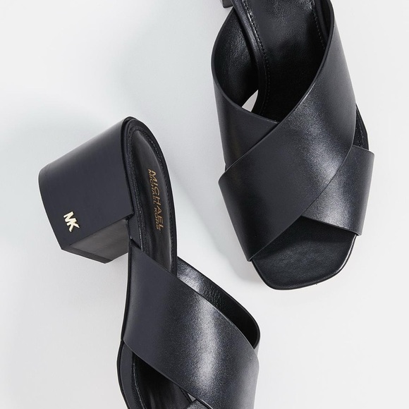 MICHAEL KORS Black Abbot Criss Cross Mules Block Heels | 6.5 | LIKE NEW WITH BOX - Picture 3 of 11